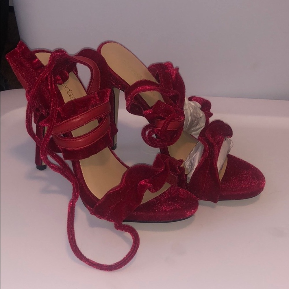 Red velvet, ballet style sandal